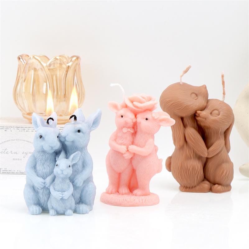 Easter Couple Rabbit Silicone Candle Mold DIY Hugging Rabbits Rabbit Family Designs Handmade Candles Gypsum Crafts Easter Gifts