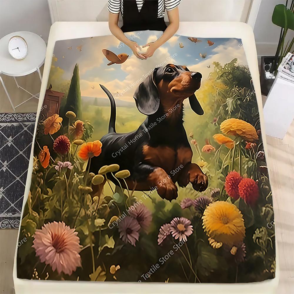 A Small Black Dog Design Flannel Blanket, Soft Warm Throw Blanket Nap Blanket For Couch Sofa Office Bed Camping Trave Blanket