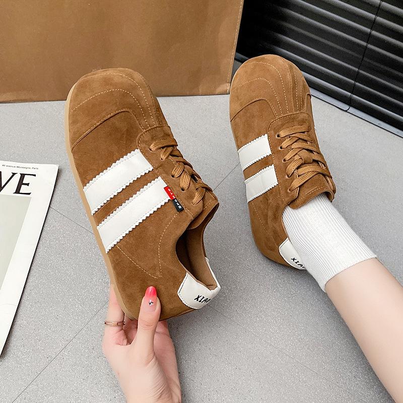 Big head casual light mouth single shoes color matching flats autumn retro versatile lightweight board shoes lace-up sports shoes