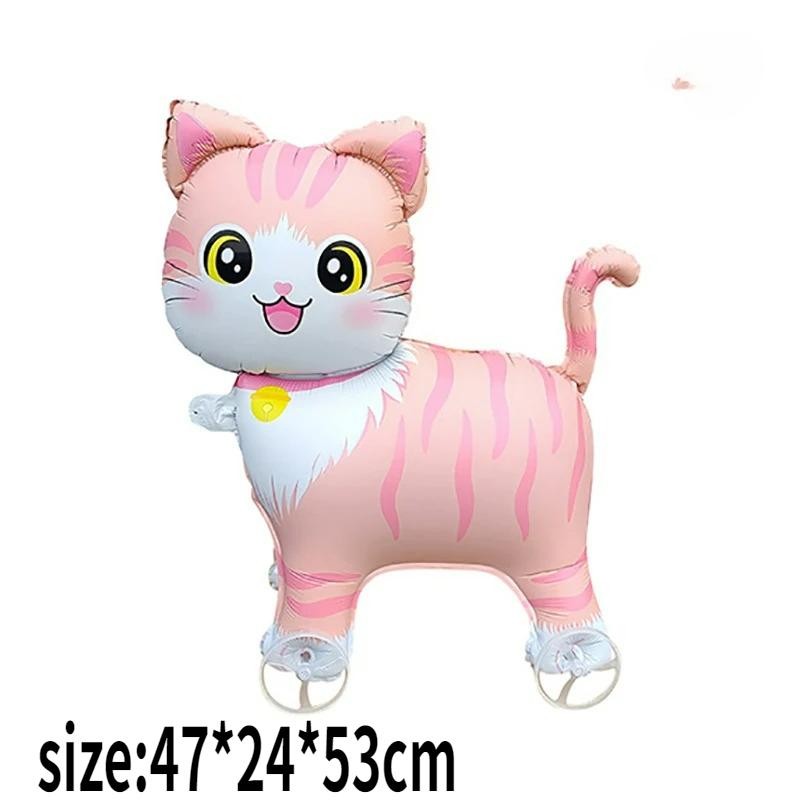 4D Dinosaur Dog Cat Standing Foil Balloons Animals Walking Balloon with Wheel for Kids Birthday Party Decoration Baby Shower