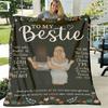 Bestie Birthday Valentine'S Gift Reversible Flannel Throw Blanket with Heartfelt Messages Dark Floral Background Machine Washable All-Season Couch Bed