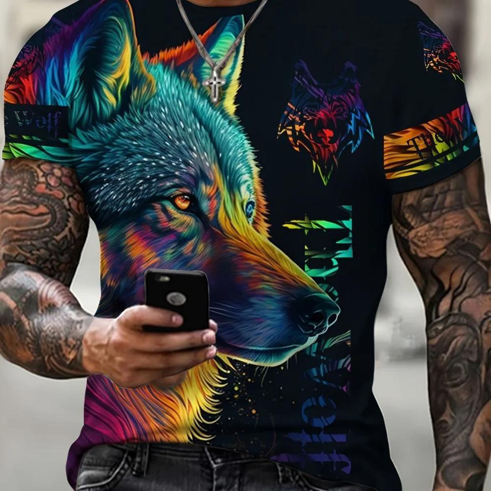 New Wolf T-shirt For Men 3D Animal Print Pullover O Neck Casual Short Sleeve Tees Fashion Street Sweatshirt Male Oversized Tops