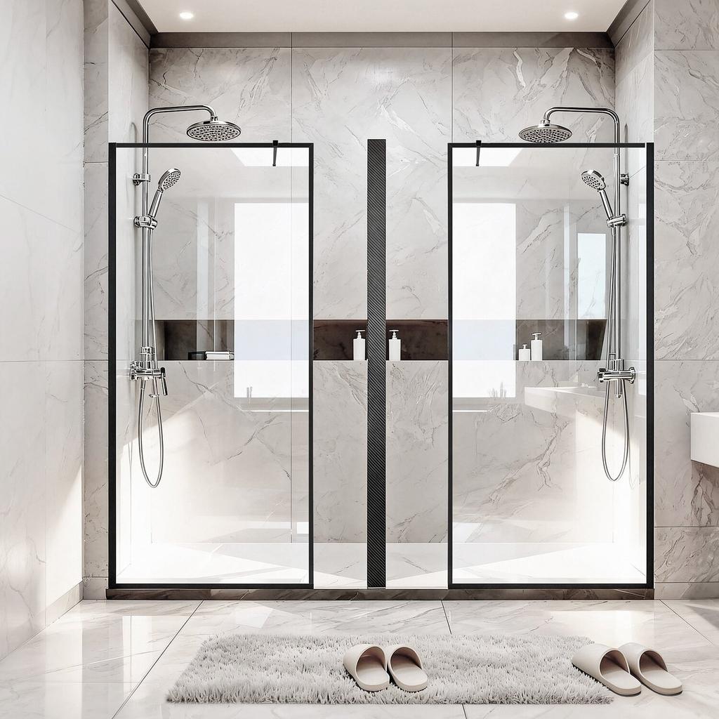 Fixed Glass Shower Panel, 864 x 1870 mm Full-Framed Fixed Shower Screen, 8 mm Thick Clear Tempered Glass Door with Bottom Seal Strip and Hardware,