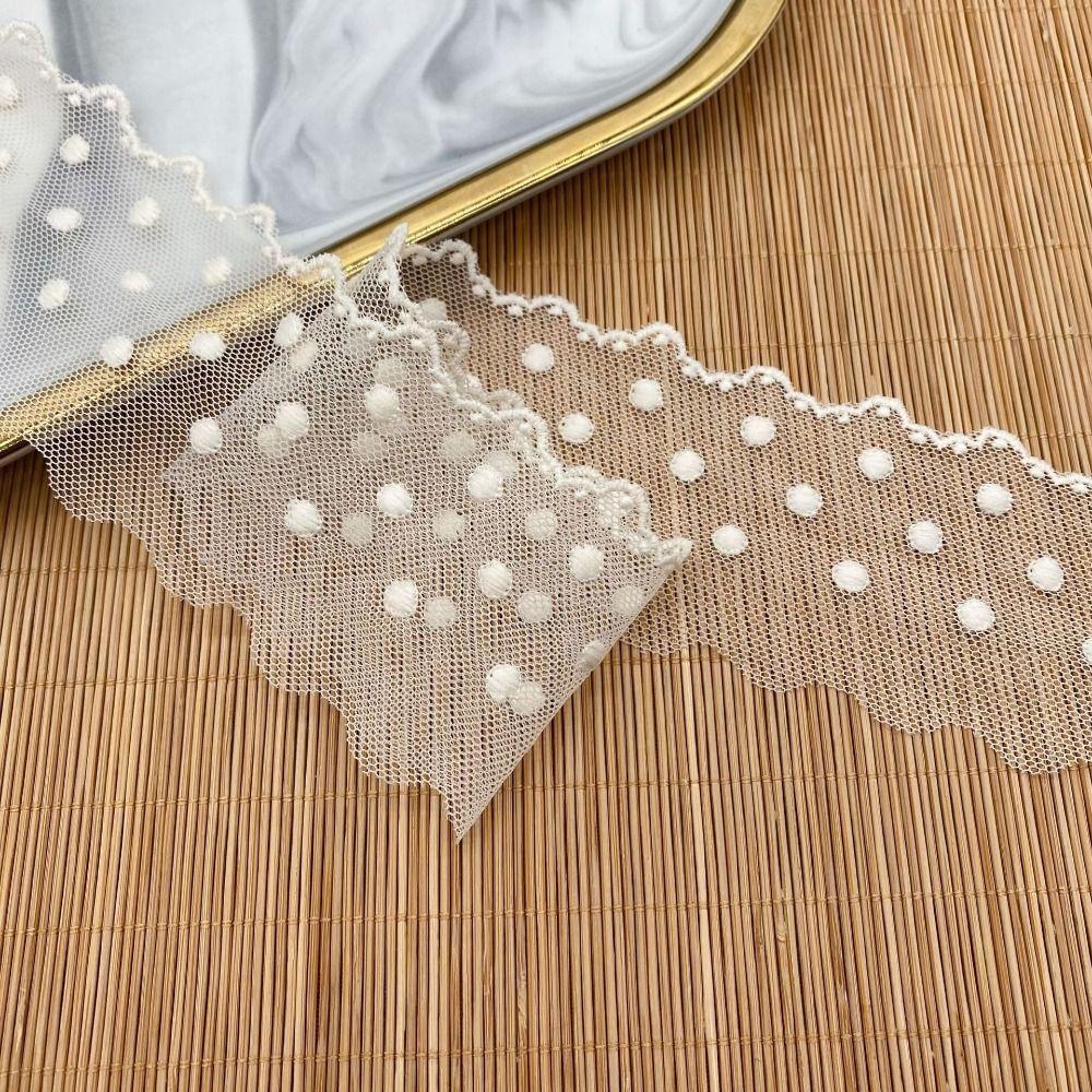 15 Yards Mesh Lace Fabric Embroidered Edge Wave Lace Peas Pattern Dot Lace DIY Sewing