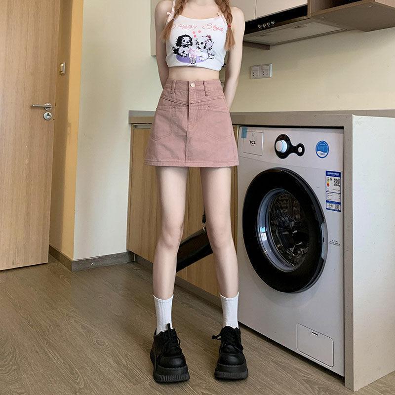Denim Skirt A Line High Waist Slim Fit With Vintage Wash For Casual Wear