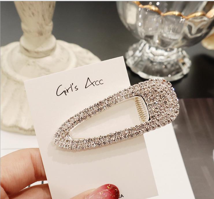 Luxury Full Crystal Pearl Hair Clips Pins Fashion Geometric Waterdrop Rectangle Duckbill Clip For Women Girls Hair Accessories