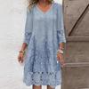 Fashion Summer Dresses Summer  Pattern Lace Splicing Hollowed Out Midi Dress Casual Short Sleeve Dresses Lady Vestido