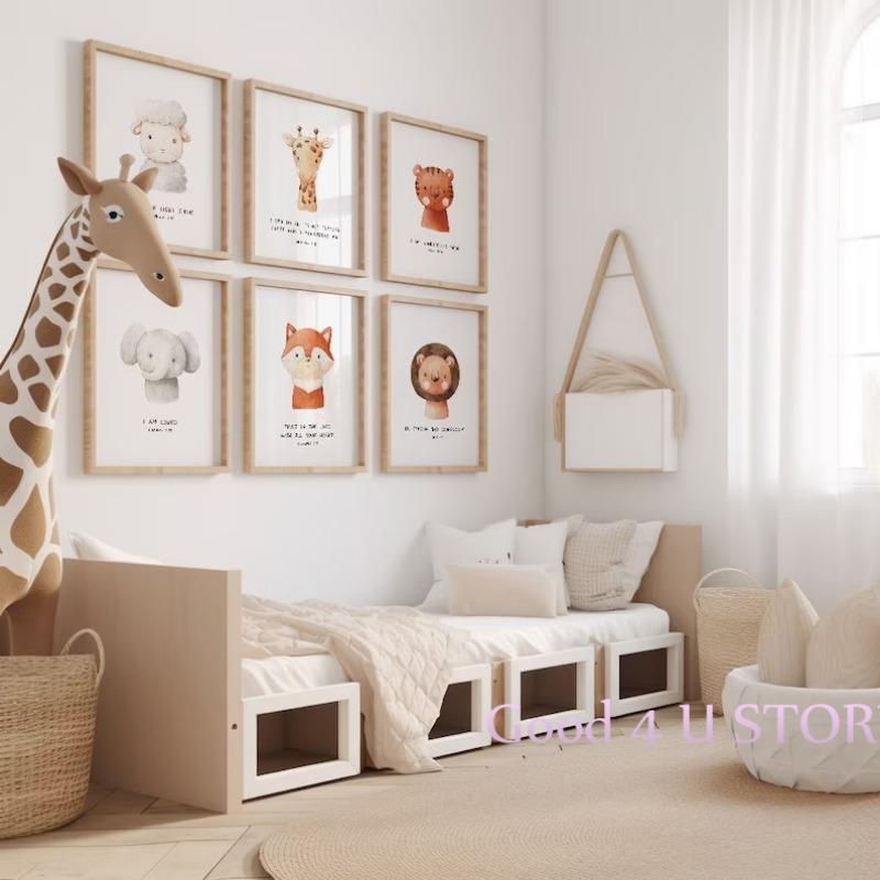 Cute Baby Animals Christian Bible Quotes Sheep Tiger Owl Poster and Prints Canvas Painting Wall Art Pictures Nursery Home Decor