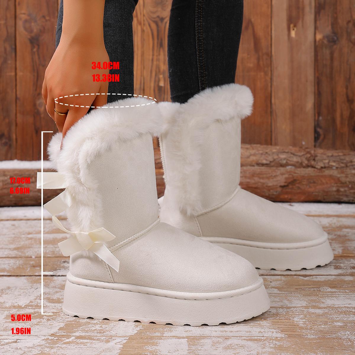 

2026 New Thickened Plush Snow Boots Women Winter Fashion Bow Decor Platform Mid Calf Boots Woman Thick Sole White Cotton Shoes 37 белый