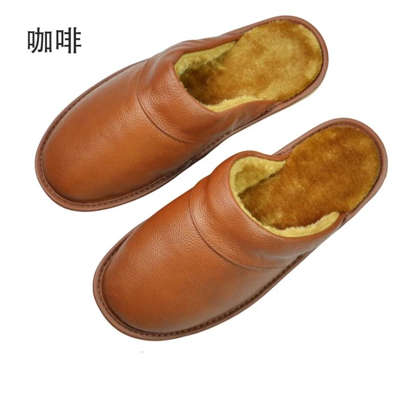 Luxury Cow Split Leather Men's Handmade Men Home Slippers Spring Slip on Soft Comfortable Black Brown Bedroom Indoor Flat Shoes