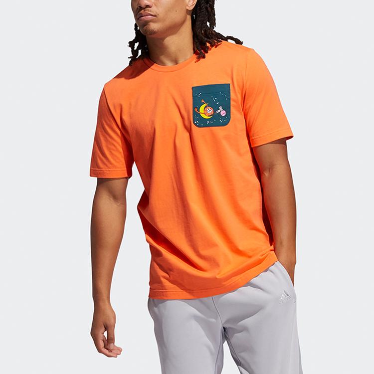 Adidas Lil Stripe Pocket Print Basketball Round Neck Short Sleeve T-Shirt Men Tops Orange Yellow GQ8378