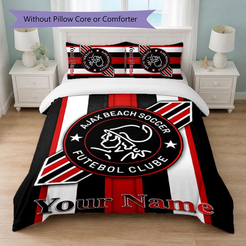 Ajax Amsterdam Custom Name Text Bedding Set 1 Duvet Cover+2 Pillowcases Soccer Logo Personalized Gift For Special Occasion Bedroom Decor