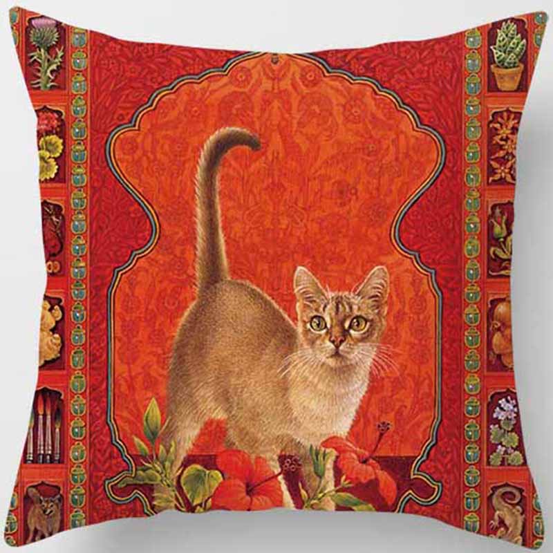 Vintage Cat Series Printed Pillowcase Living Room Sofa Chair Bed Cushion Cover Bedroom  Home Decoration Hug Pillowcase