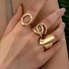3Pcs/Set Alloy Plating Process Ring Set Exaggerated Geometric Finger Ring Adjustable Opening Design