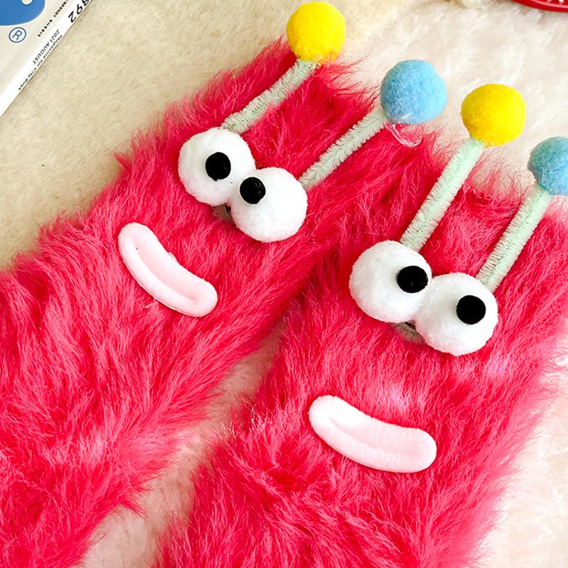 Winter Big Mouth Monster Design Warm Candy Colors Funny Lounge Sock Plush One Size Comfortable Furry Socks Gift Multi-color