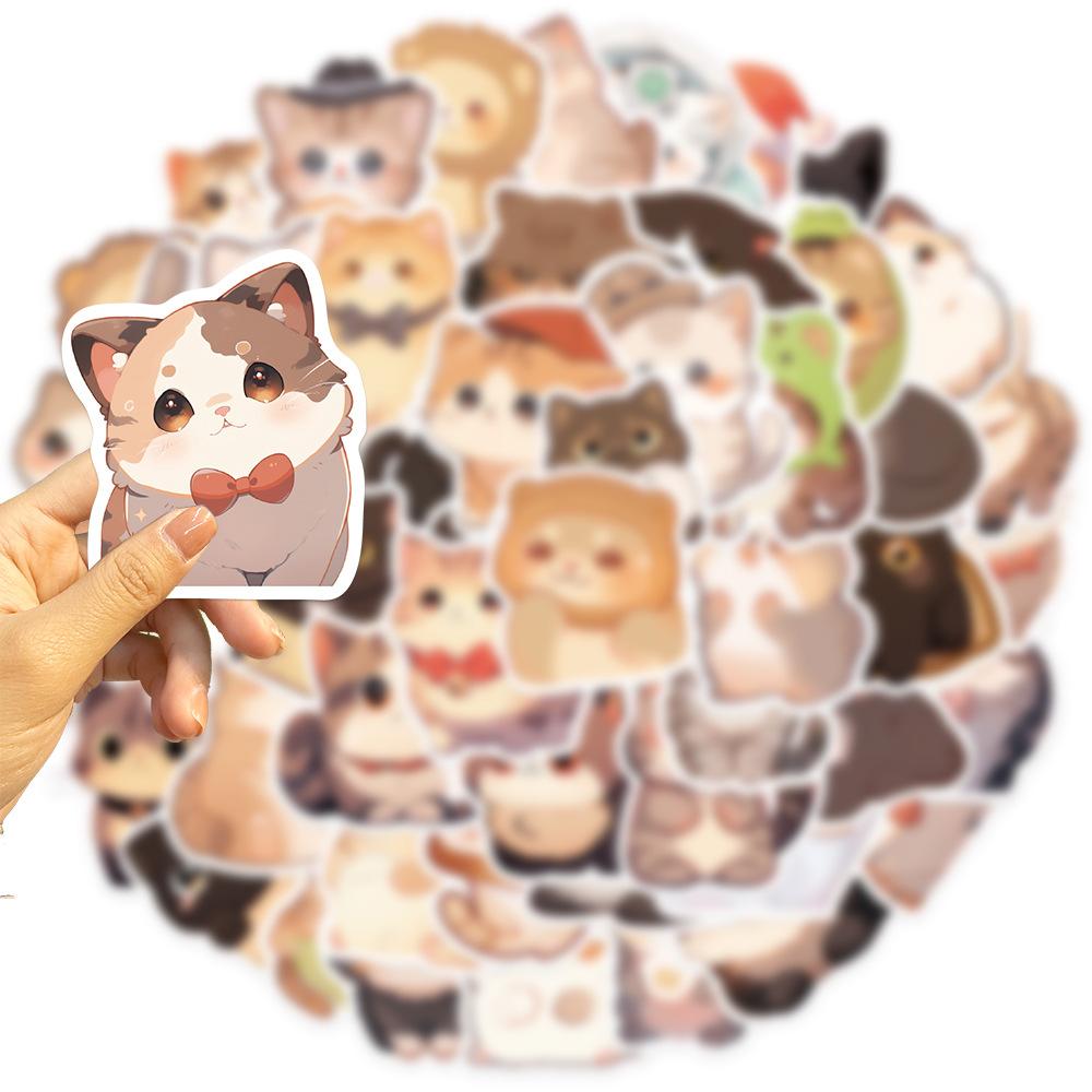 50 Cartoon Round-eyed Cat Doodle Stickers Decorate Guitar Notebook Suitcase DIY Waterproof Stickers