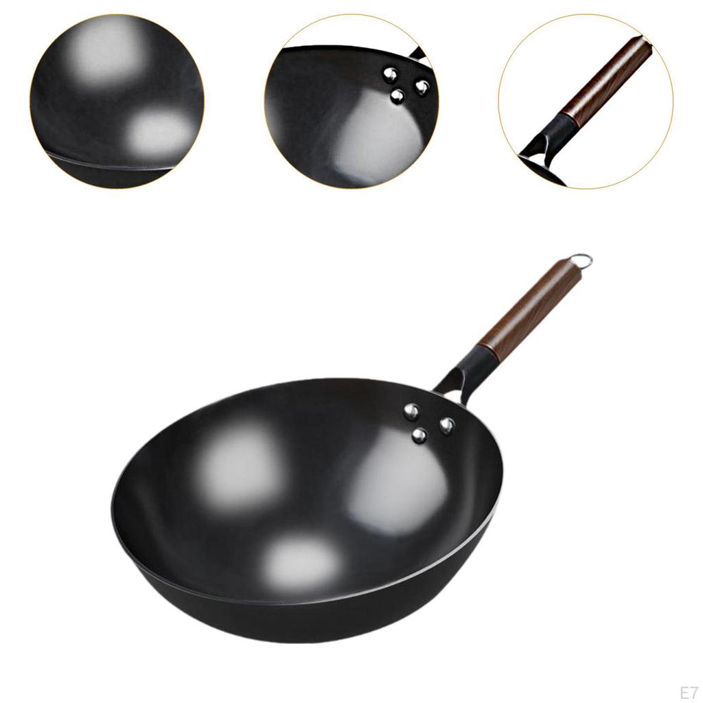 Non-Stick Wok Pan Traditional Cooking with Wooden Handle Kettle Pots Universal Gas Cookware