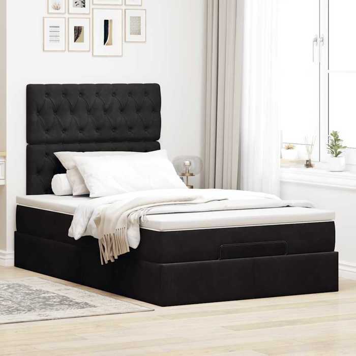 Exclusive House - Ottoman Bed Frame with Black Mattress 120x190 Cm Velvet
