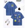 Little Bear Text Graffiti Prints Washed T-Shirt Women Cotton Oversized Tops Comfortable Distressed O-Neck T Shirt Clothes