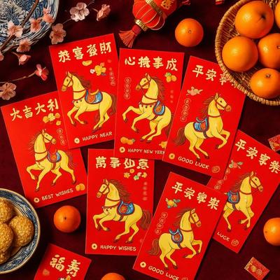 6pcs Chinese 2026 New Year Red Envelope Bless Pocket Cartoon Horse Year Money Envelope Thickened Traditional Lucky Money Pockets