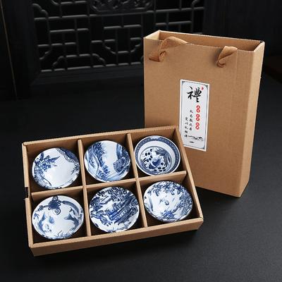 Ceramic Blue and Douli Set White Porcelain Hand-painted Household Kung Fu Tasting Bowl Tea Cup Kiln Ch