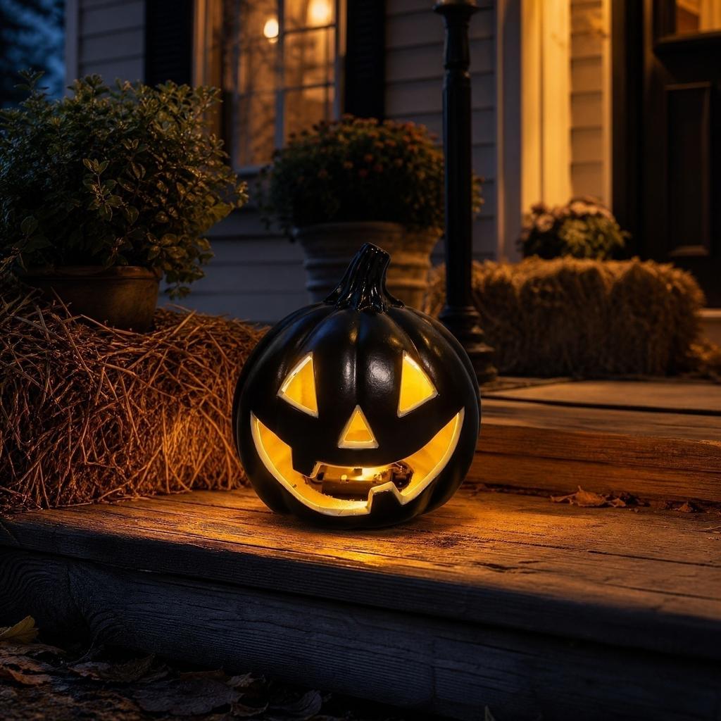 Hollow Pumpkin Decoration with Built-In Light Halloween Ornament for Indoor Outdoor Seasonal Display Home Tabletop Accent
