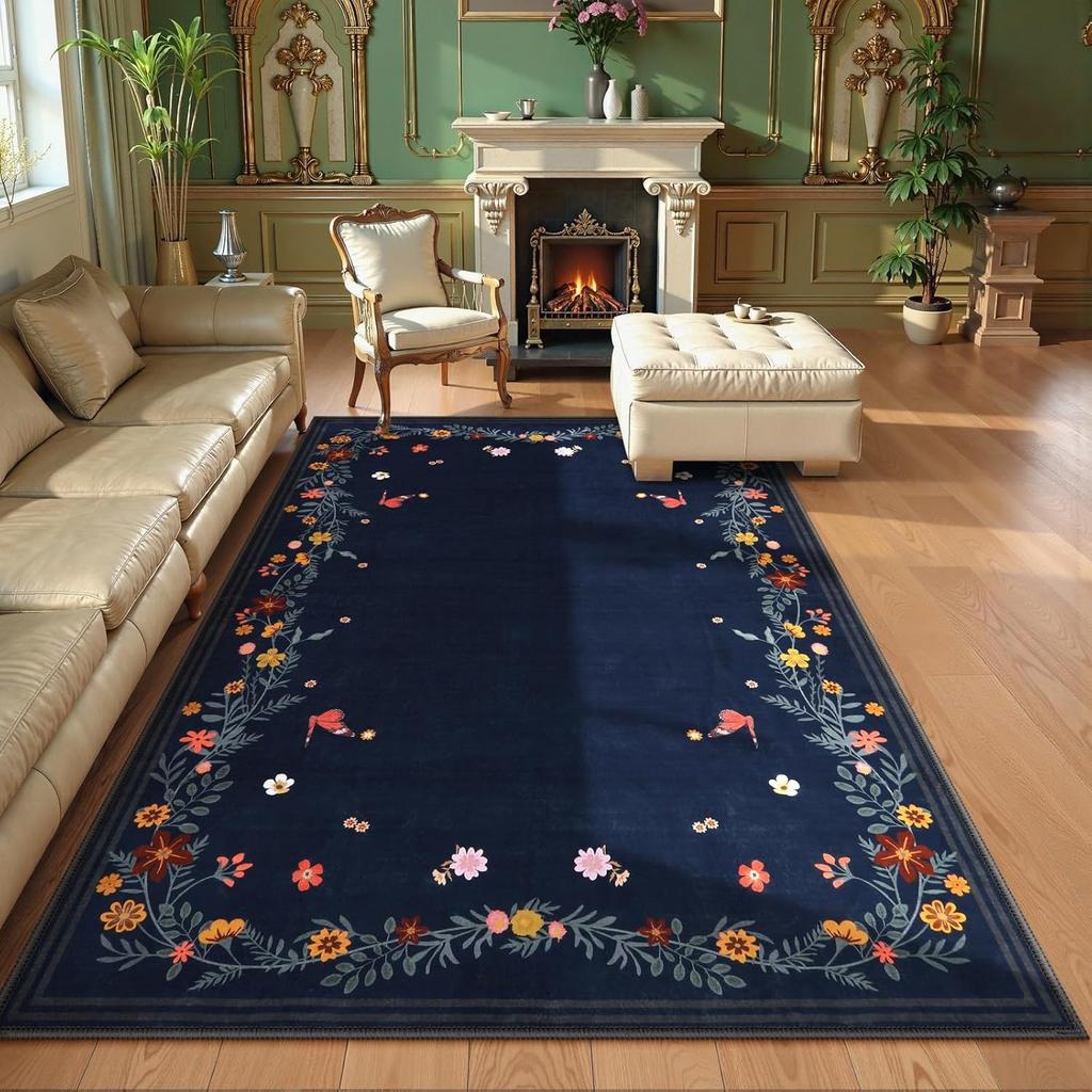 Living Room Carpet Bedroom Bedside Sofa Floor Mat Fluffy Large Area Soft Velvet Rug Spring Floral Style Home Decoration Carpets