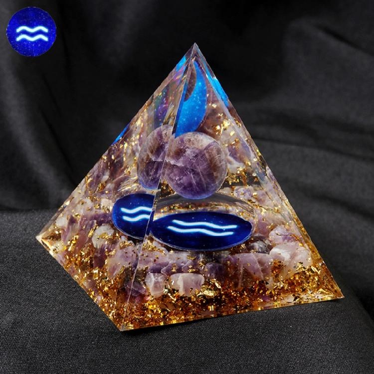 12 Zodiacs Orgone Crystal Pyramid,Amethysts Obsidians Healings Crystals Pyramid Constellations Pyramid for Money Health