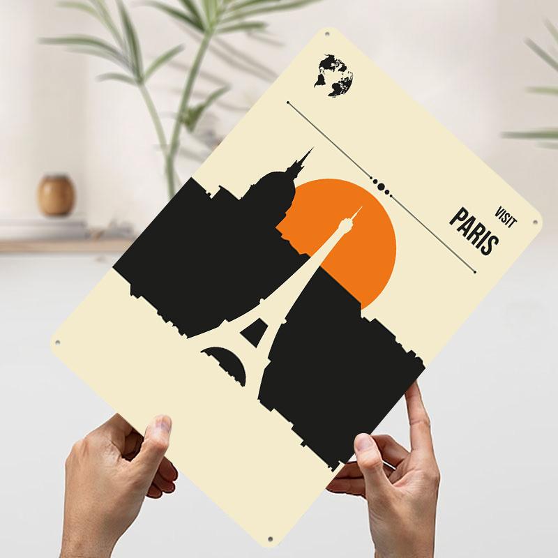

Visit Paris Travel Poster Customized Wall Art Vintage Metal Signs Retro Tin Plaque for Man Cave Home Decor Living Room Wand Deko 20x30cm（7.8x11.8inch）