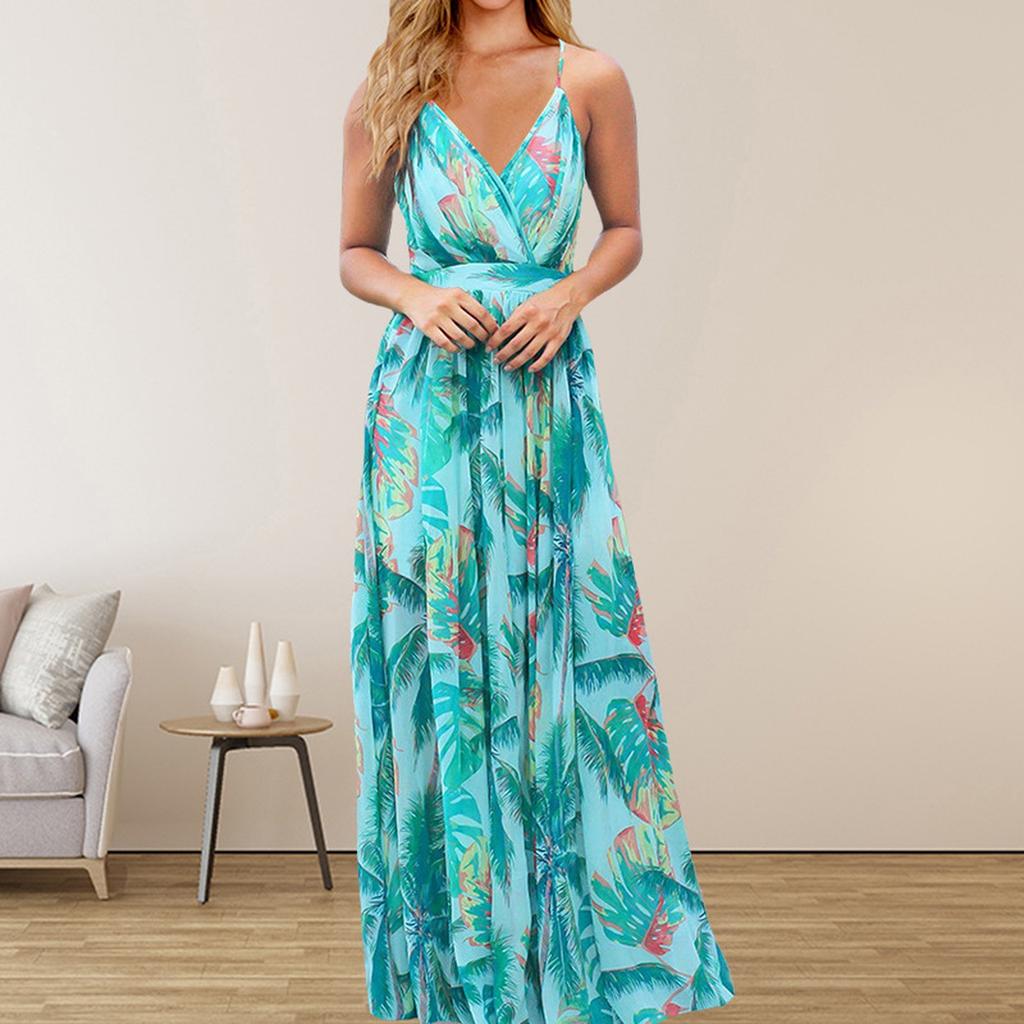 Boho Maxi Dresses for Women V Neck Sleeveless Casual Dresses for Women Floral Print Sundresses for Women Summer Dresses for Women