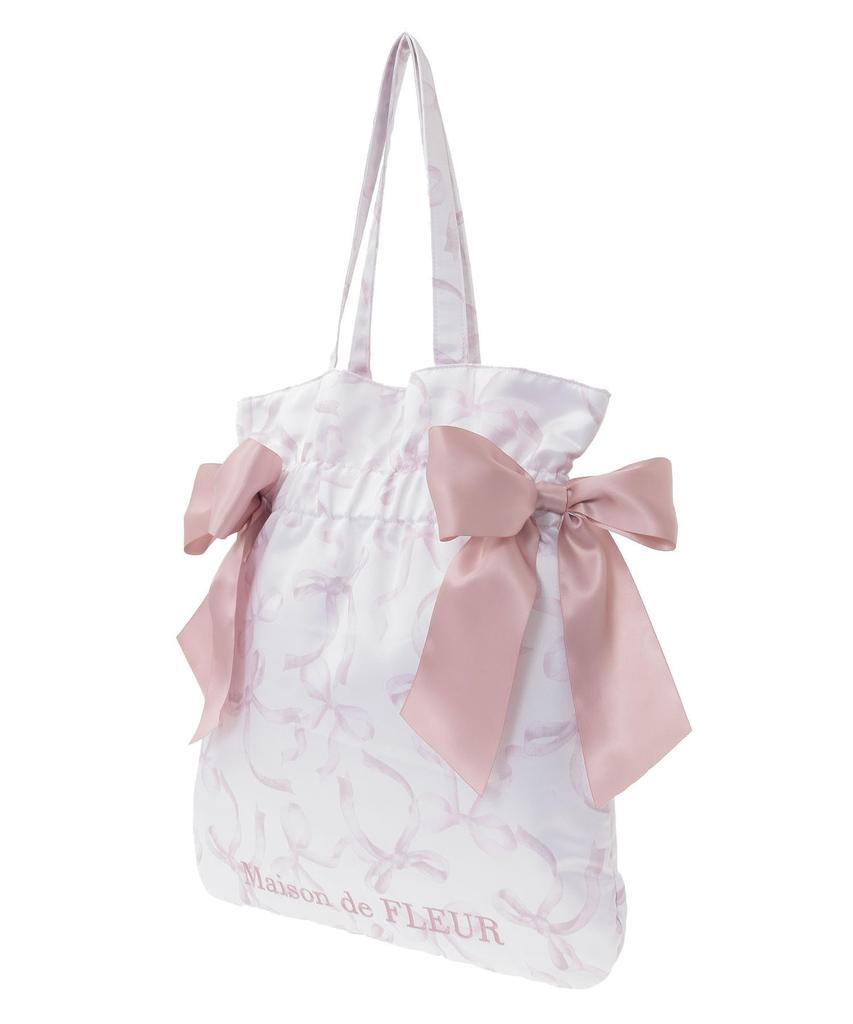 Maison De FLEUR Ribbon Pattern Double Ribbon Tote Bag, Pink, Size F, 08001132400