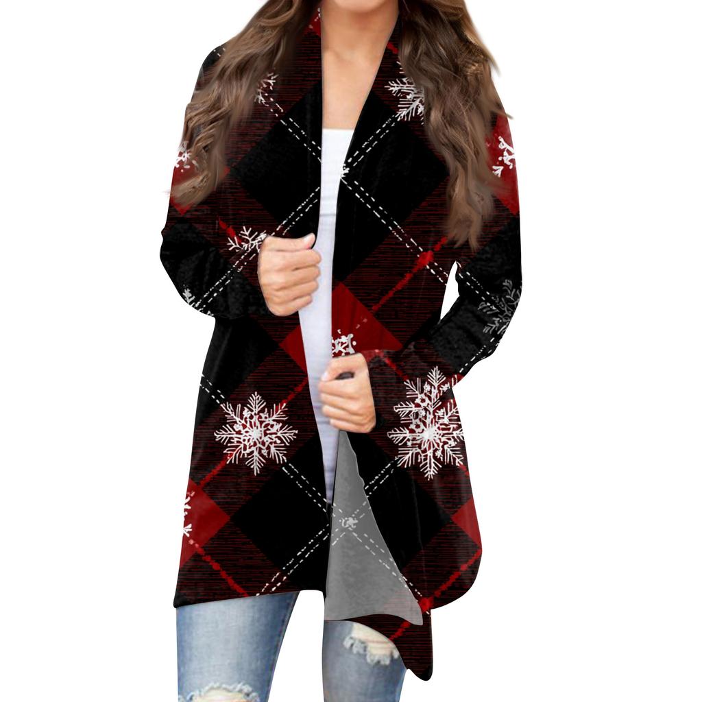 Women's Fashion Christmas Print Jacket Long Sleeve Casual Cardigan Coat