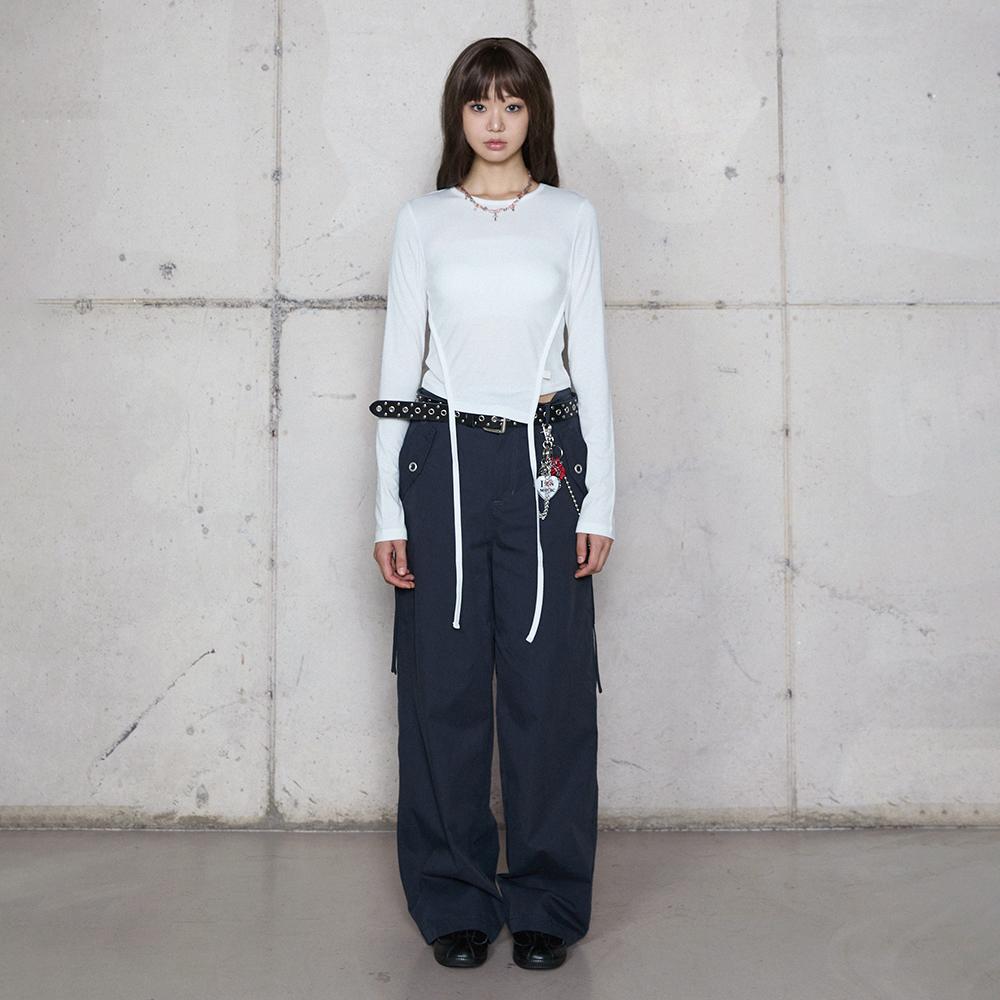 LALAFOX Waist String Cotton Pants Navy Br4Wp001