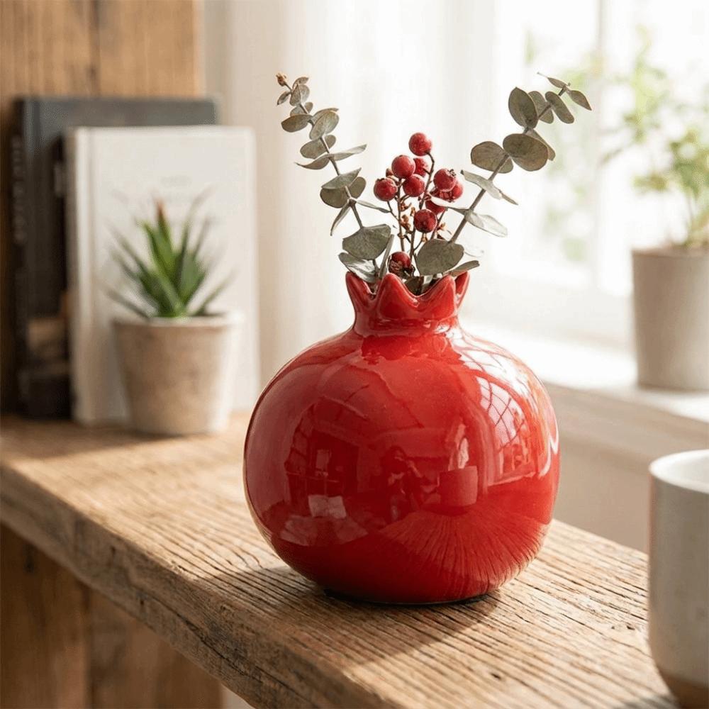 Handmade Simulated Pomegranate Vase Fruit Shaped Bud Vase Ornament Gift Desk Vase  Desktop Decor