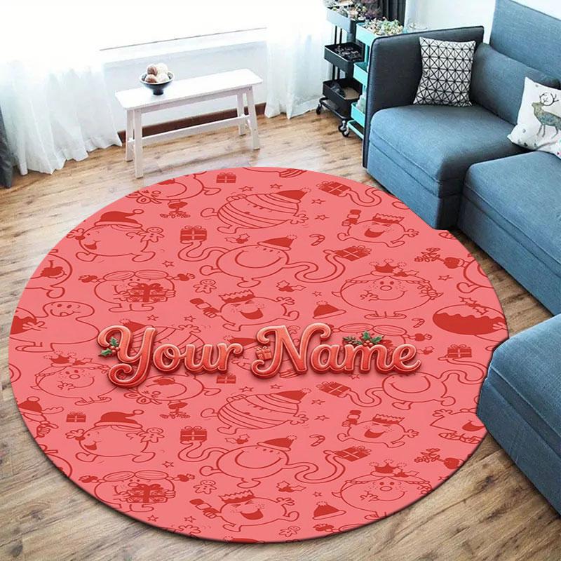 Mr. Men Little Miss Custom Name Round Area Rug,Carpet Rug for Living Room Bedroom Sofa Playroom Decor,Non-slip Floor Mat
