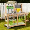 Mud Kitchen, Outdoor Mud Kitchen for Kids, Wood Outdoor Play Kitchens with Spoons, Sink, Sunshade Canopy, Swivel Wheels, Cookware Pots and