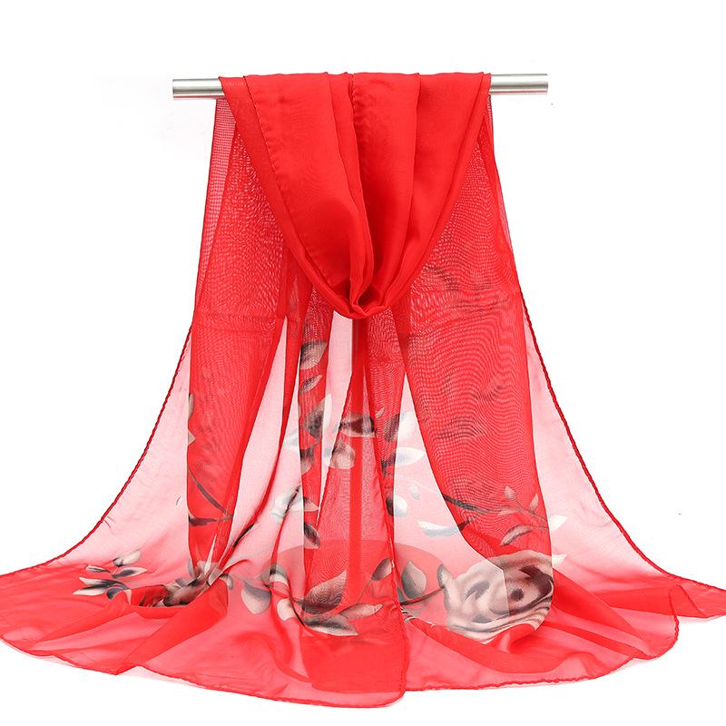 2026 Silk Chiffon Women's Scarf: Korean Style, Versatile, Long, and Thin for Spring, Autumn, Beach, or Winter Decoration