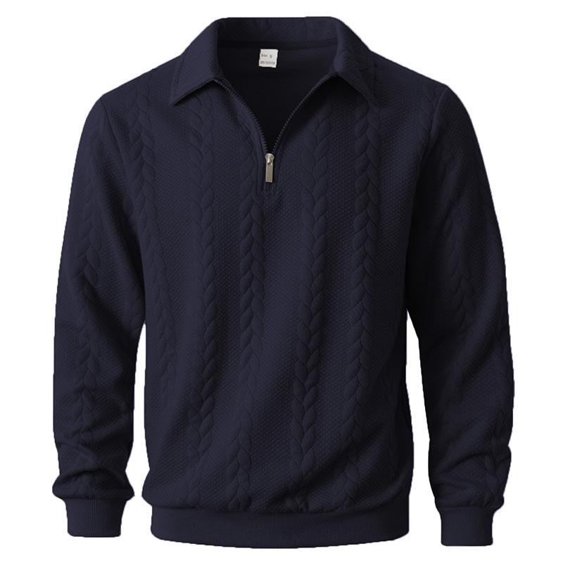 Men's Cable Knit Half-Zip Polo Sweater, Casual Long Sleeve Knit Top