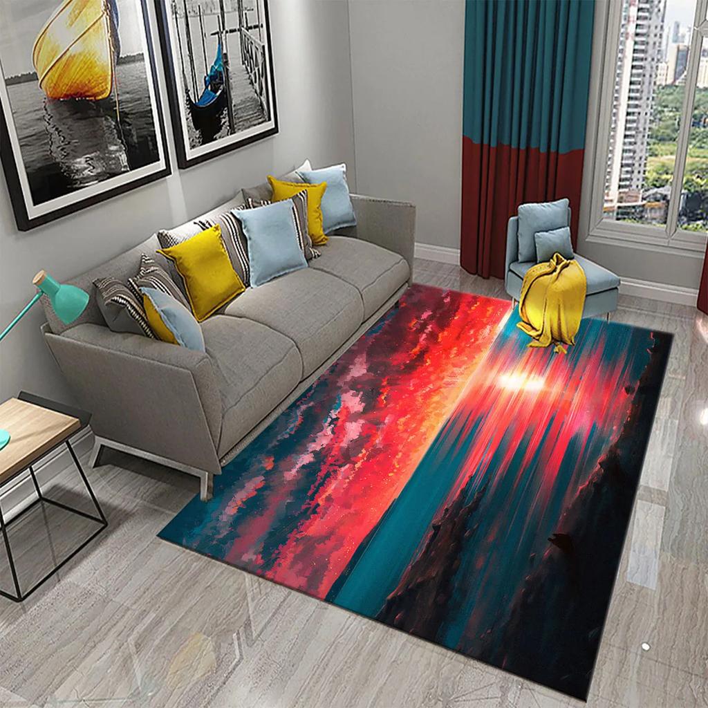 3D Colorful Cartoon Sunrise Carpet for Bathroom Entrance Non-Slip Mat Kitchen Living Room Kids Bedroom Decor Floor Carpet Rugs