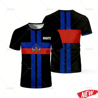 Heißer Verkauf Haiti Flaggenmuster T-Shirt Herrenbekleidung 3D Gedrucktes T-Shirt Schnelltrocknend Rundhals-T-Shirts Outdoor-Sport Kurzarm