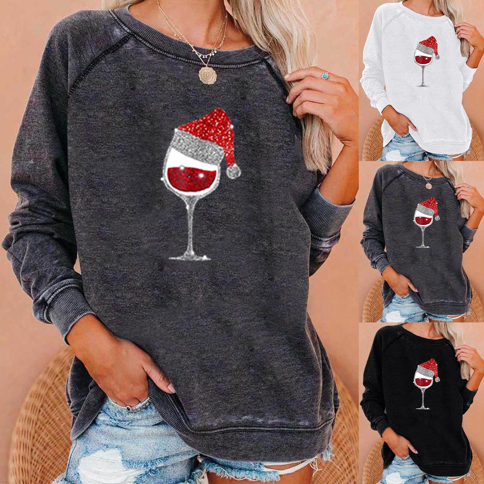 

Fashion Women s Casual Round Neck Solid Color Long Sleeve Letter Print Tops
