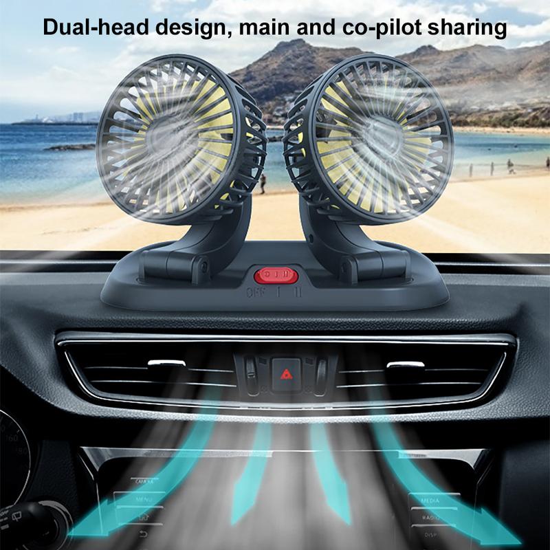 Ventilador de coche de 5 V, 12 V y 24 V, ventilador de refrigeración para coche, ventilador de coche USB de doble cabezal, 2 velocidades, ventilador de aire enfriador automático ajustable, accesorios para coche, regulación del viento