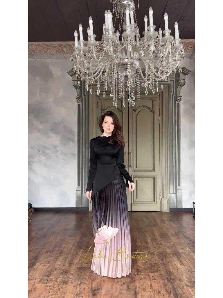 Autumn 2024 Tie-Dye Slimming Gradient Pleated Long Dress for Women