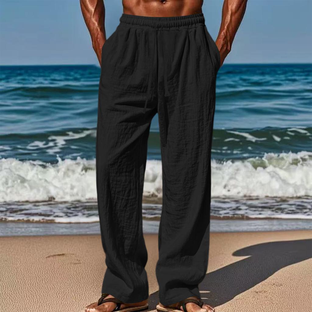 Men's Loose And Casual Sports Breathable Long Pants, Casual Cotton And Linen Pants