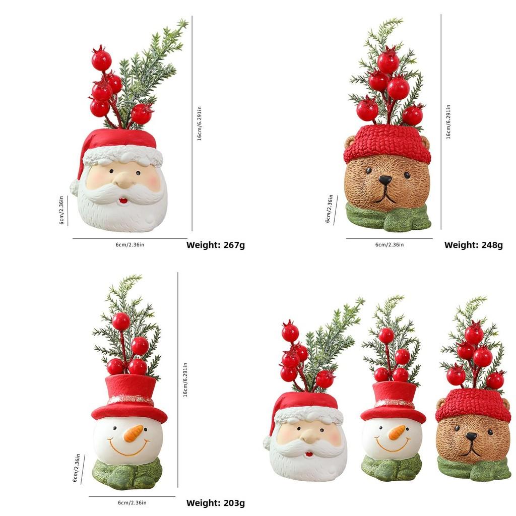 Resin Ornaments Christmas Set With Santa Snowman And Little Bear Figures