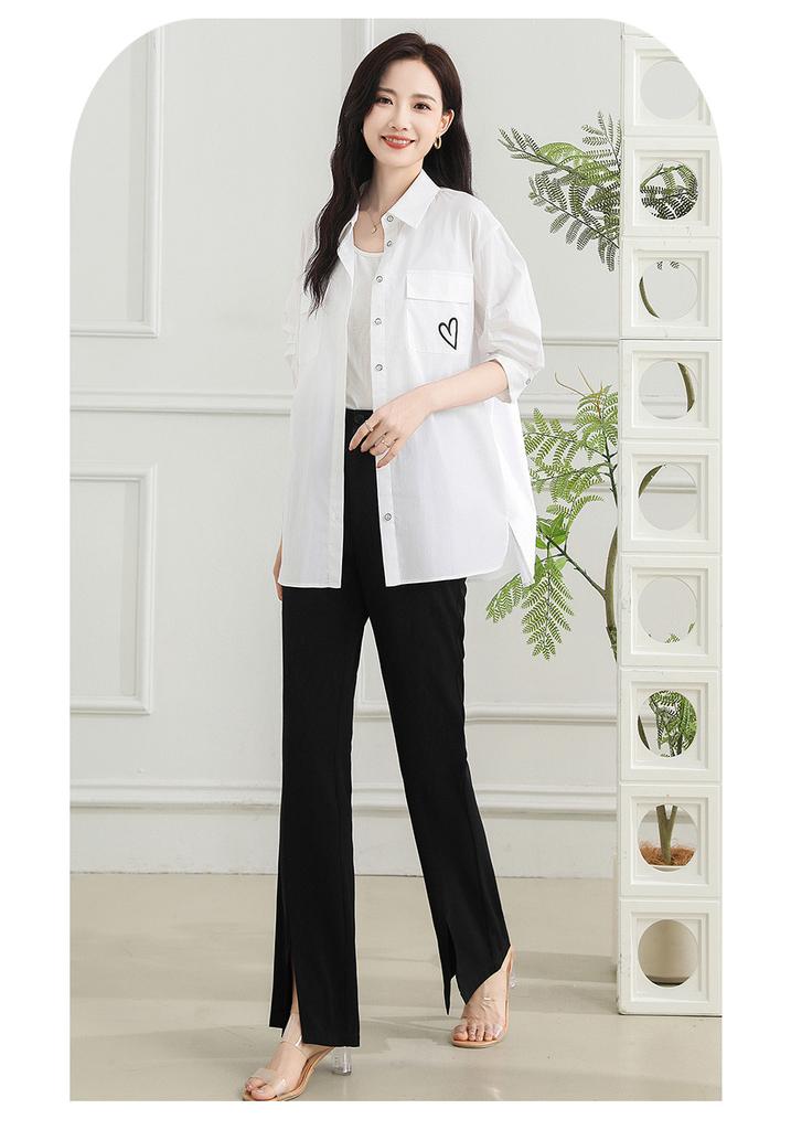 [Shirt] Summer collar solid color thin cardigan temperament versatile mid length shirt for women