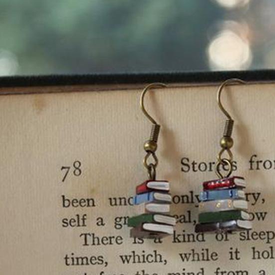 Yousheng 1 Pair Women Earrings, Retro Mini Stacked Book Design Hook Earrings, Lightweight Literary Drop Earrings for Jewelry Gift