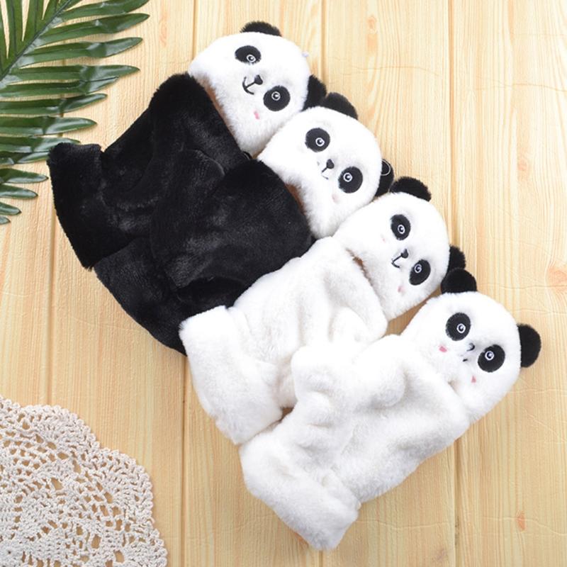 Winter Warme Handschuhe Flauschige Tier-Fäustlinge Plüsch-Panda Halbfingerhandschuhe mit Klappdeckel Warme Handschuhe für Kaltes Wetter