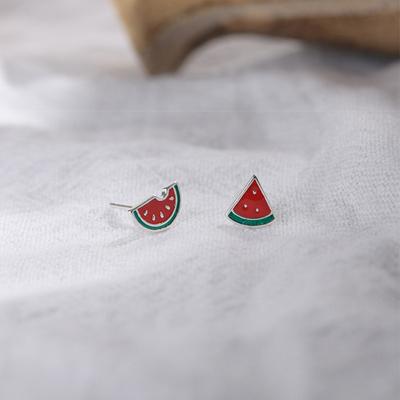Watermelon Stud Earrings Women's Fashion Cute Fruit Asymmetric Ear Jewelry Summer Refreshing Korean Version Niche Design Accessories
