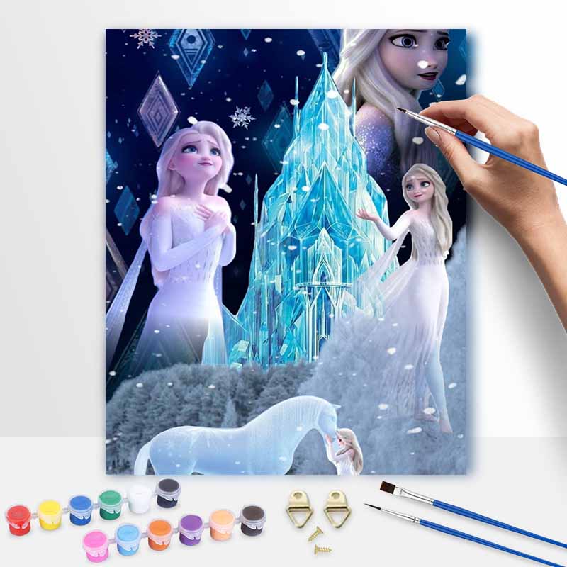 Disney Frozen Elsa DIY Oil Painting Art Painting Kit Home Wall Decor Handmade Gift for Princess Fans Creative Craft for Room Decoration 20x30cm